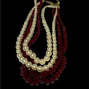 Dark Red&Pearl Necklace